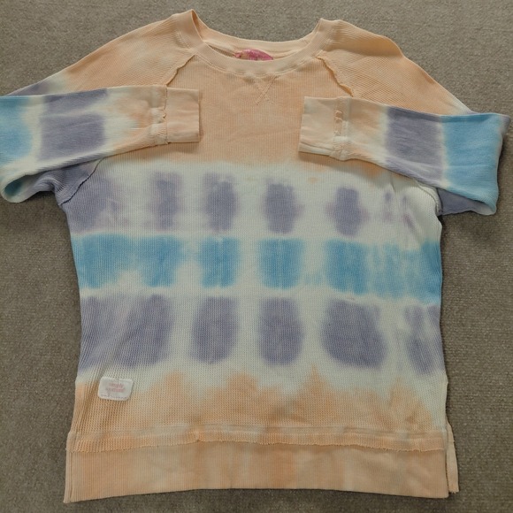 Simply Southern Womens XL Long Sleeve Waffle Henley Tie Dye Coastal Hippie Boho - Picture 3 of 12